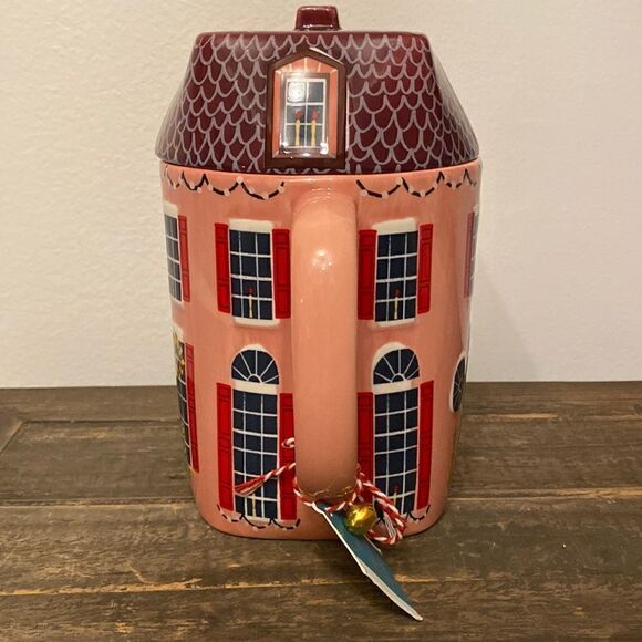 NWT ANTHROPOLOGIE Christmas Chalet Teapot Holiday House Pink Red - Picture 5 of 7